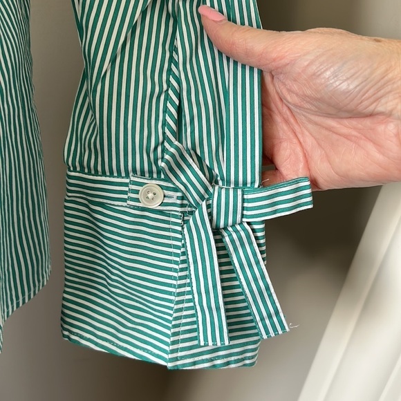 Talbots Poplin Popover Green White Striped Top Sz S - Picture 7 of 13